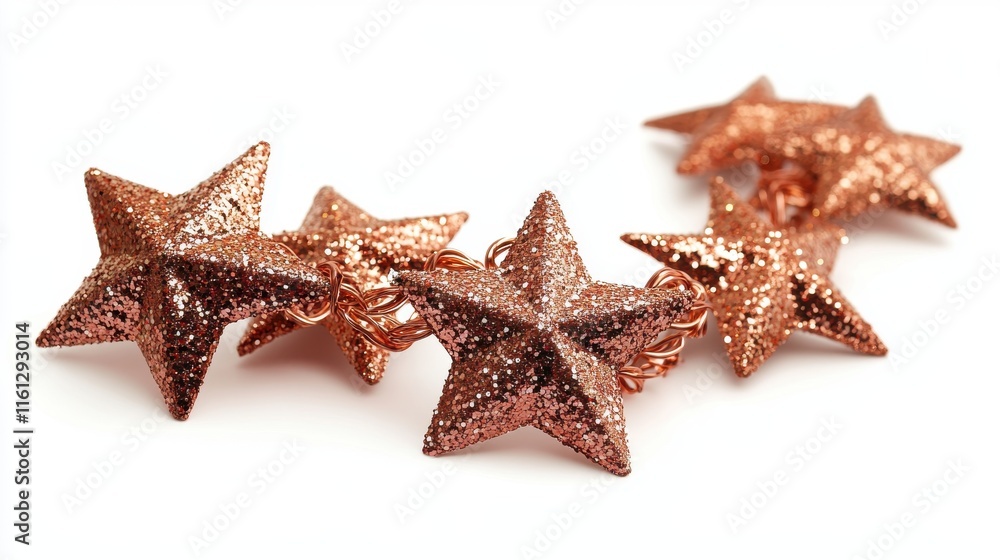 A sparkling copper star garland, perfect for festive decorations, adding a touch of glamour and charm to any celebration. A sparkling copper star garland, perfect for festive decorations, adding a touch of glamour and charm to any celebration.