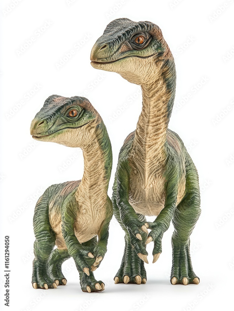 Obraz premium Two toy dinosaur figures in a realistic design, showcasing vibrant colors and details.