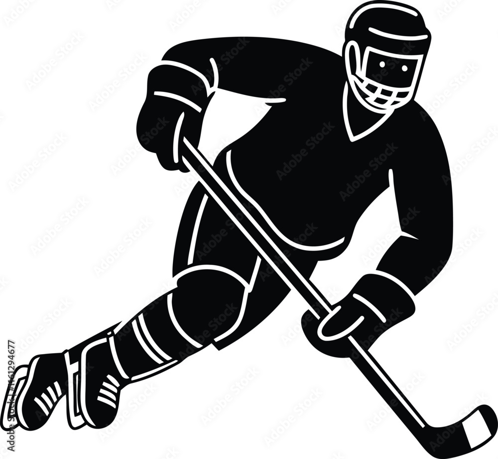 Hockey player in Action silhouette vector art, Hockey player in Action line art vector illustration Hockey player in Action silhouette vector art, Hockey player in Action line art vector illustration