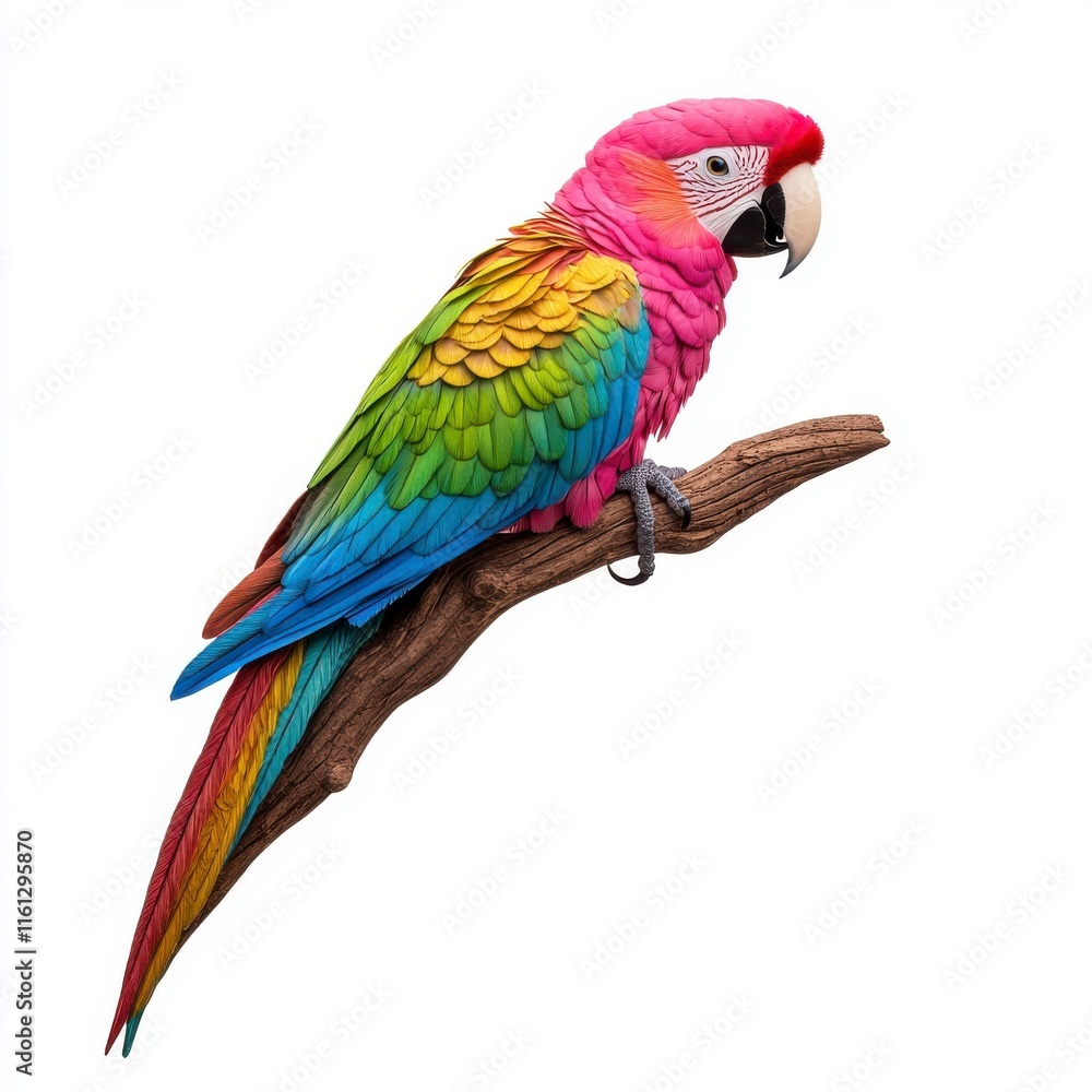 Fototapeta premium Colorful Parrot Perched on Branch with Vibrant Plumage and Detail