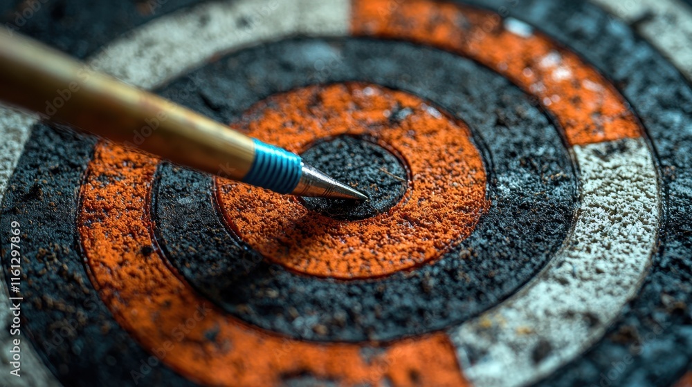 Target practice with dart on bullseye indoor shooting range focused composition close-up precision enhancements Target practice with dart on bullseye indoor shooting range focused composition close-up precision enhancements