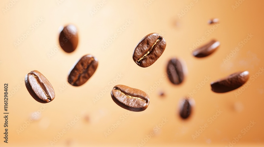 Dynamic Scene of Coffee Beans Cascading from a Cup in Slow Motion Capturing the Essence of Freshness and Rich Aroma in a Cozy Atmosphere