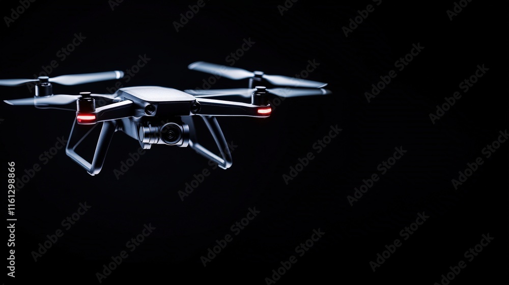 Aerial View of a Black and White Drone Gliding Through a Dark Sky Capturing the Essence of Nighttime Exploration and Technological Innovation Aerial View of a Black and White Drone Gliding Through a Dark Sky Capturing the Essence of Nighttime Exploration and Technological Innovation