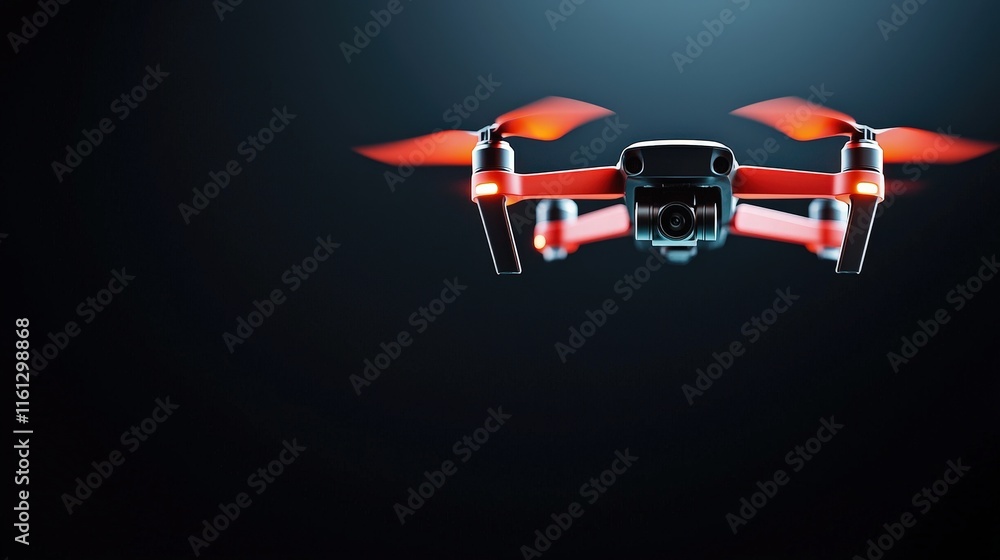Fototapeta premium A Red Drone Gliding Gracefully Through the Dark Night Sky Illuminated by Distant Stars Creating a Mysterious and Adventurous Atmosphere