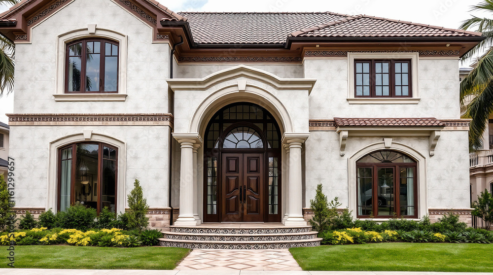 Two-Story House with Arched Windows and Double Door Entrance Two-Story House with Arched Windows and Double Door Entrance