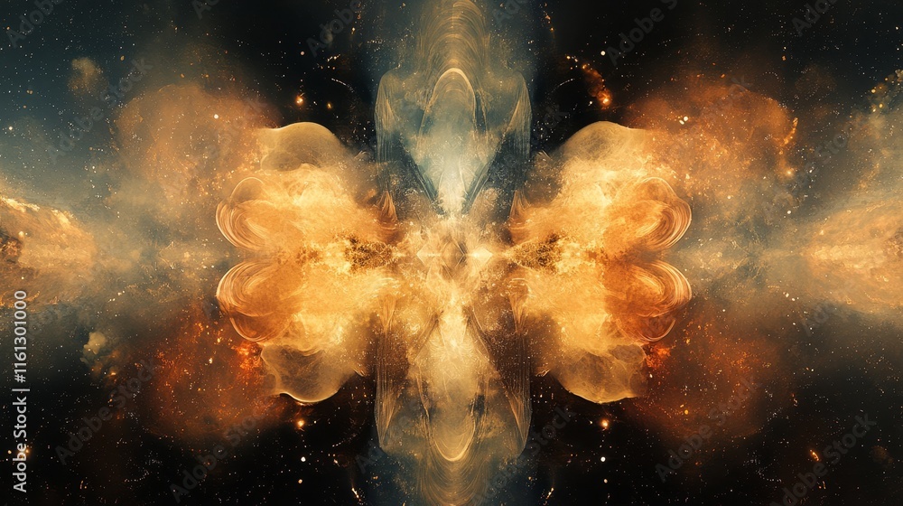 Fototapeta premium celestial patterns shift into glowing abstract digital compositions., Generative AI