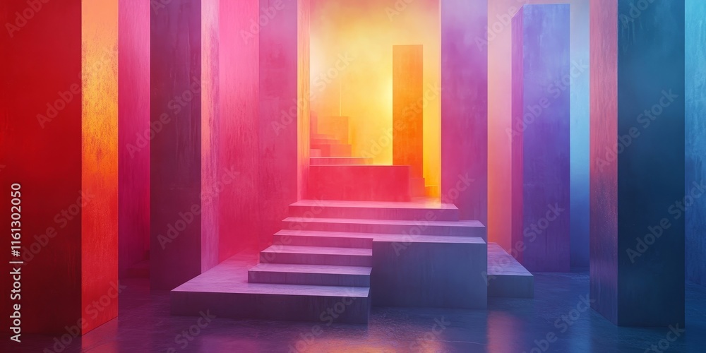 color blocks shift into luminous surreal geometric visuals., Generative AI color blocks shift into luminous surreal geometric visuals., Generative AI