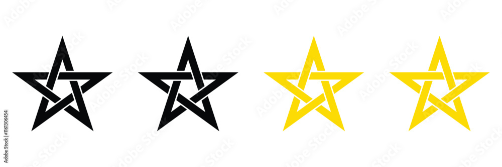 Black star. Yellow star. Golden star sign Black and golden star symbol in line style.