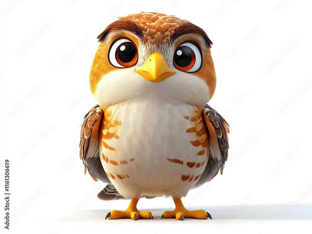 Adorable 3D cartoon hawk illustration, isolated on a white background, perfect for kids' designs, educational materials, or playful themes. Adorable 3D cartoon hawk illustration, isolated on a white background, perfect for kids' designs, educational materials, or playful themes.