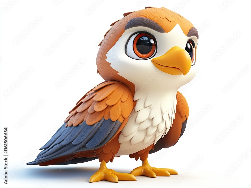 Adorable 3D cartoon hawk illustration, isolated on a white background, perfect for kids' designs, educational materials, or playful themes. Adorable 3D cartoon hawk illustration, isolated on a white background, perfect for kids' designs, educational materials, or playful themes.