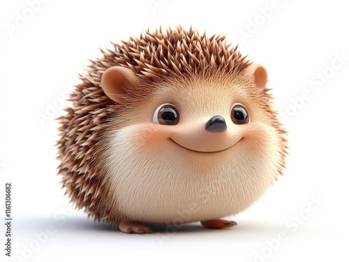 Adorable 3D cartoon hedgehog illustration, isolated on a white background, perfect for kids' designs, educational materials, or playful themes. photo