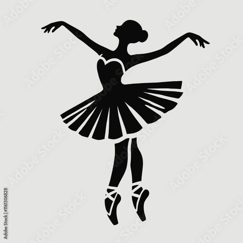 very simple, flat, and minimalist ballerina silhouette with black color on a white background
