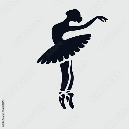 very simple, flat, and minimalist ballerina silhouette with black color on a white background