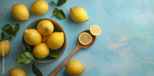 **Yellow Plate Lemon Wooden Spoon Ginger Nut Architectural Photography** photo