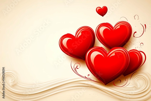 An abstract Valentine's Day background filled with swirling hearts in vibrant reds and pinks, evoking love and romance in a dreamy design.