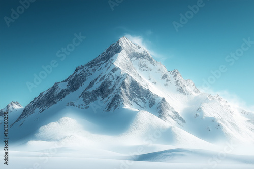 Wallpaper Mural Photo réaliste  d’un sommet majestueux d’une montagne enneigée sous un ciel bleu clair, avec une neige blanche immaculée scintillant au soleil, créant une scène époustouflante de beauté naturelle Torontodigital.ca