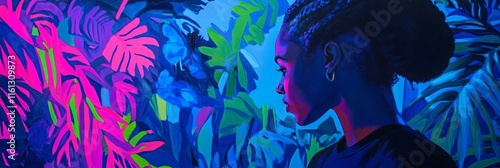 Neon blue, pink, green concept