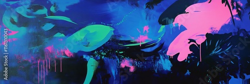 Neon blue, pink, green concept