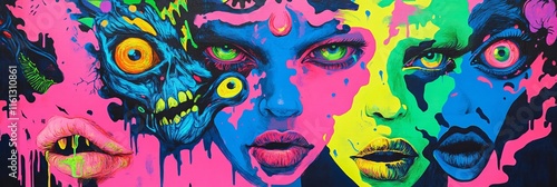 Neon blue, pink, green concept