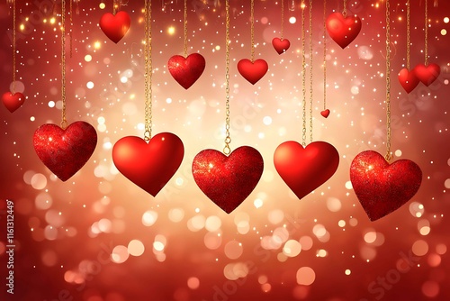 An abstract Valentine's Day background filled with swirling hearts in vibrant reds and pinks, evoking love and romance in a dreamy design.