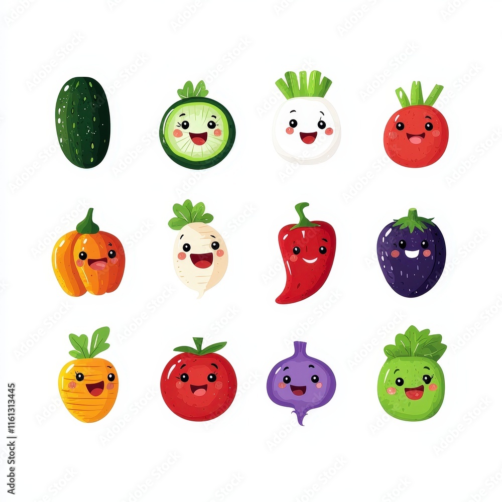 Cheerful Cartoon Fruits and Vegetables Displaying Happy Expressions in a Colorful and Whimsical Style Capturing the Joy of Healthy Eating for All Cheerful Cartoon Fruits and Vegetables Displaying Happy Expressions in a Colorful and Whimsical Style Capturing the Joy of Healthy Eating for All