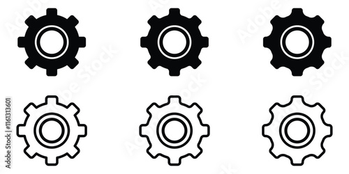 Cogwheel icon set. Line and glyph gearwheel sign. Outline cogwheel mechanism symbol. Settings gear icon vector illustration.