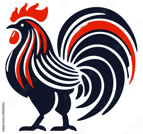 Cockerel Chicken Bird Design - 1980s retro Rooster vector Illustration