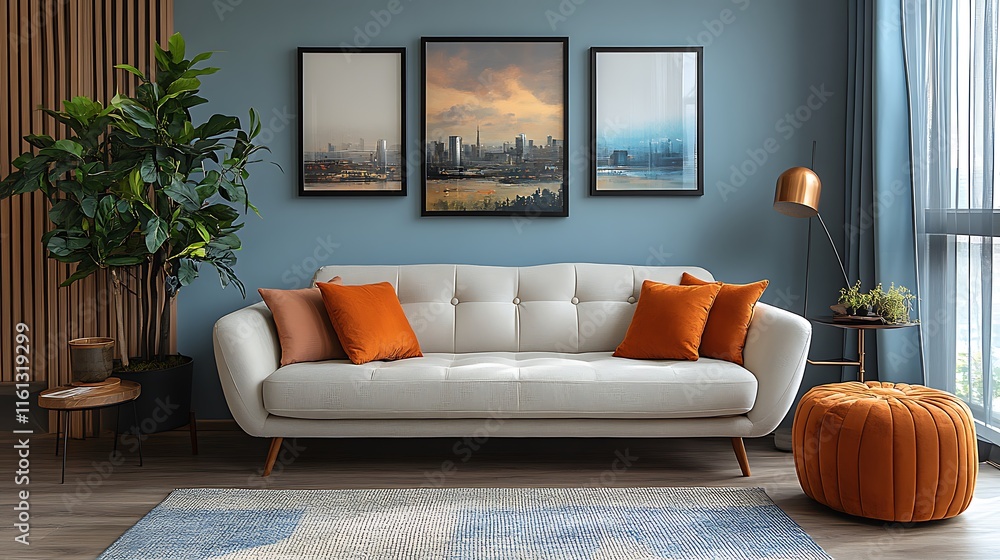 Fototapeta premium Scenic Showcasing Modern Living Room With Cozy Scandinavian Interior Background