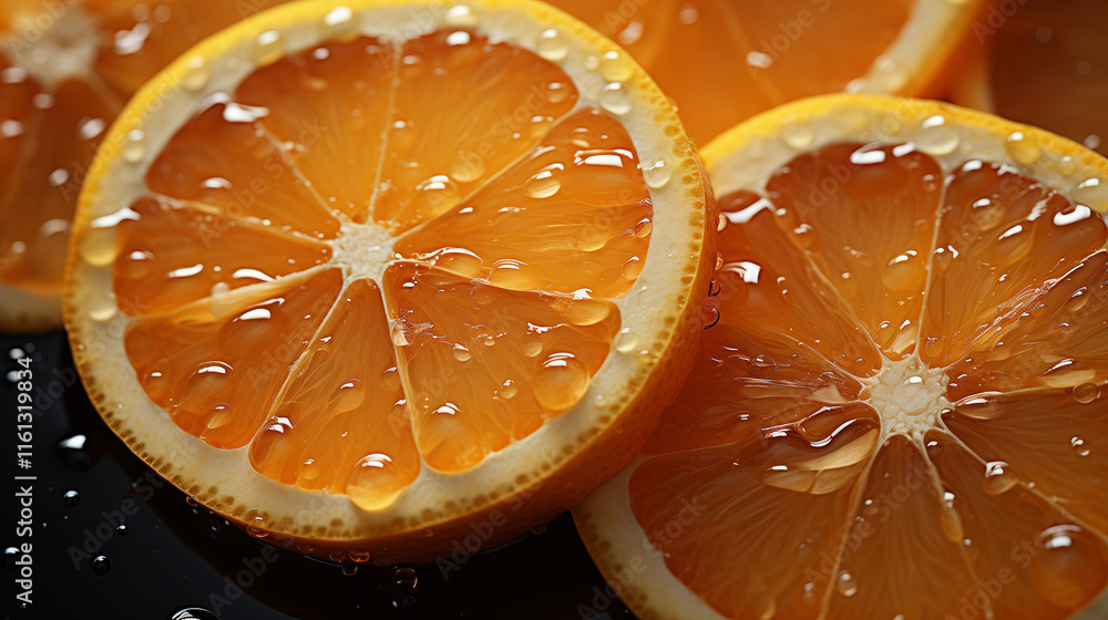 Juicy orange slices with drops of water. Juicy orange slices with drops of water.