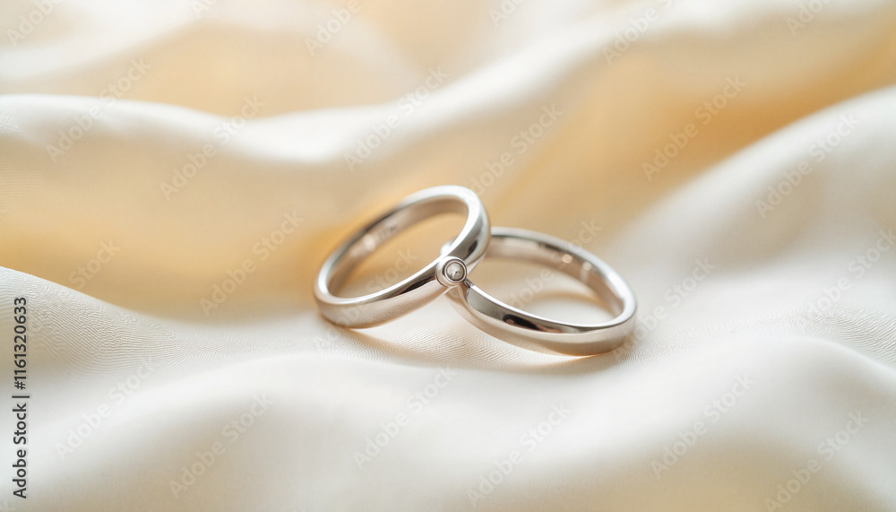 Silver wedding rings on soft cream satin background Silver wedding rings on soft cream satin background
