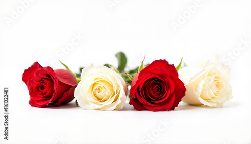 Roses in red and white arranged on a white background