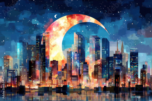 City Night Building Background