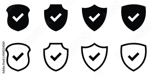 Shield check mark icon. Shield with a checkmark in the middle Protection icon. Security shield protected icon. Flat style shield icon with check mark.