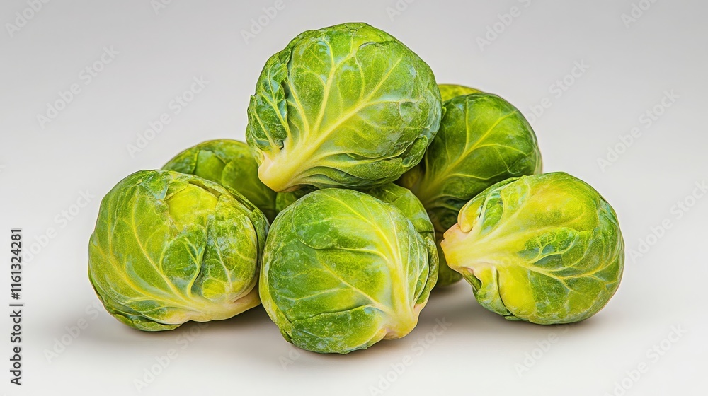 Fototapeta premium Fresh Brussels Sprouts Piled on a Light Background