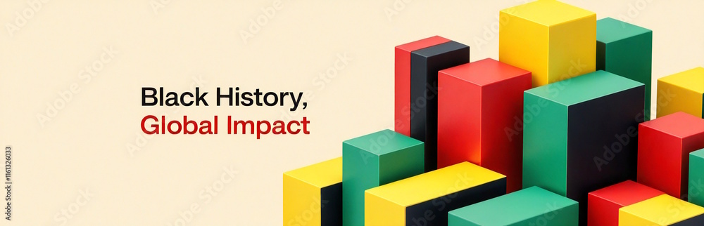 Geometric blocks in red, green, yellow, and black with text Geometric blocks in red, green, yellow, and black with text