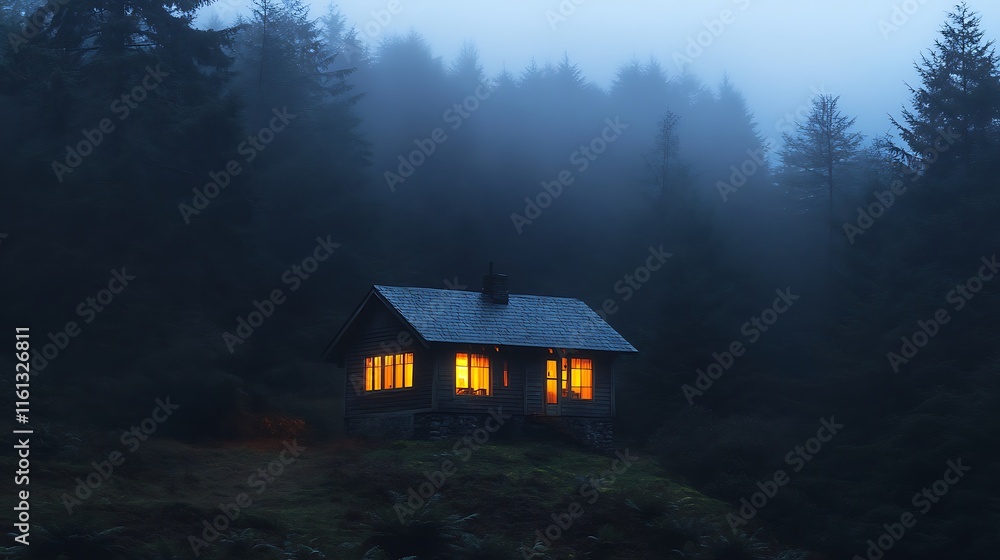 Dark forest scene with eerie glowing windows of a small house at night. Cinematic and mysterious, perfect for horror or fantasy projects. Atmospheric and spooky ambiance. Dark forest scene with eerie glowing windows of a small house at night. Cinematic and mysterious, perfect for horror or fantasy projects. Atmospheric and spooky ambiance.