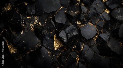 un fondo de tierra con piedras en color negro con dorado con elegancia y lujo concepto de belleza con textura rugosa contrastada detalles dorados photo