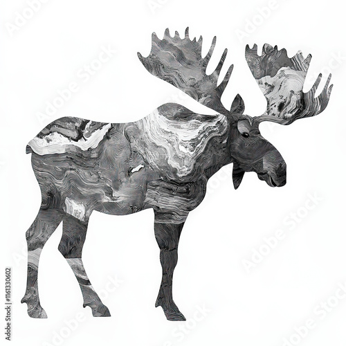 Moose Silhouette, Black And...