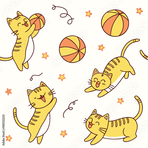  Seamless Pattern of Cute Cartoon Cat