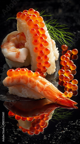 A fresh sushi, black enviro...