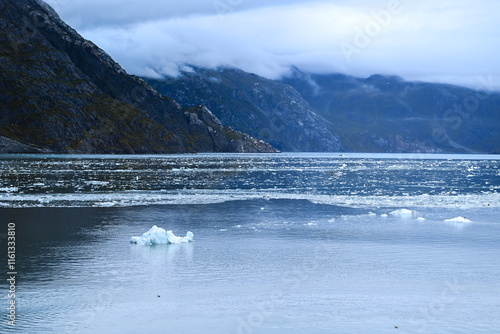 Close up view on the glaciers in Alaska,  mountains and glacier landscape