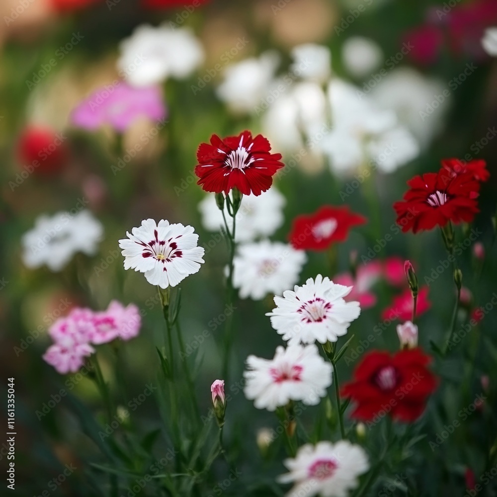 Dianthus chinensis blooms in shades of white and red. Dianthus chinensis blooms in shades of white and red.