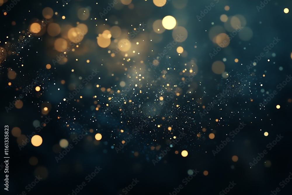 Abstract bokeh lights background in blue, gold, and black colors with glitter. Ideal for Christmas and New Year's concept. Festive and sparkling illustration perfect for holiday-themed designs. Abstract bokeh lights background in blue, gold, and black colors with glitter. Ideal for Christmas and New Year's concept. Festive and sparkling illustration perfect for holiday-themed designs.
