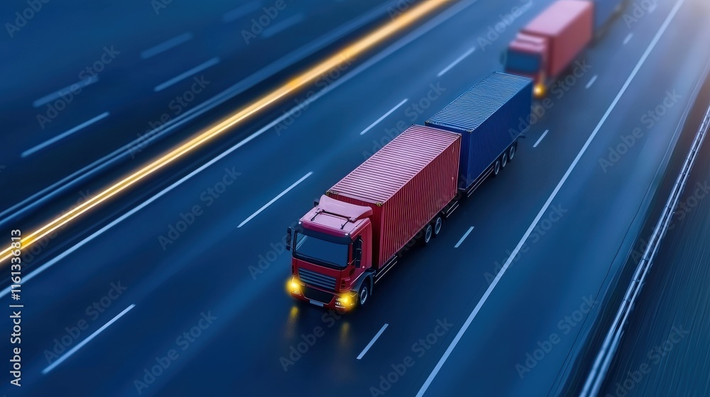 A Truck with a Red Trailer Traveling Down a Scenic Highway Surrounded by Lush Greenery Under a Clear Blue Sky in a Picturesque Landscape Setting A Truck with a Red Trailer Traveling Down a Scenic Highway Surrounded by Lush Greenery Under a Clear Blue Sky in a Picturesque Landscape Setting