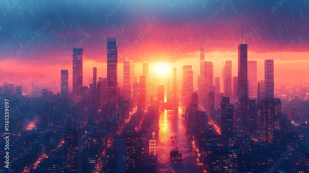 Fototapeta premium Urban Landscape Showcasing Modern City Skyline Reflected in Stunning Photo