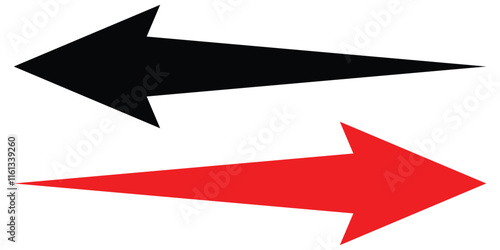 Black and red long arrow icon vector illustration isolated on white background. Long arrow icon. Arrow vector.