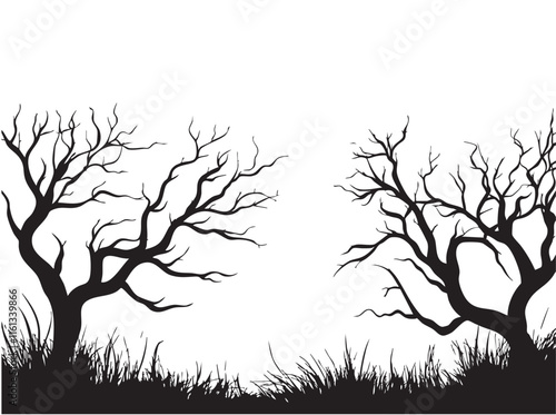 tree silhouette landscape. hand drawn design. vector illustration