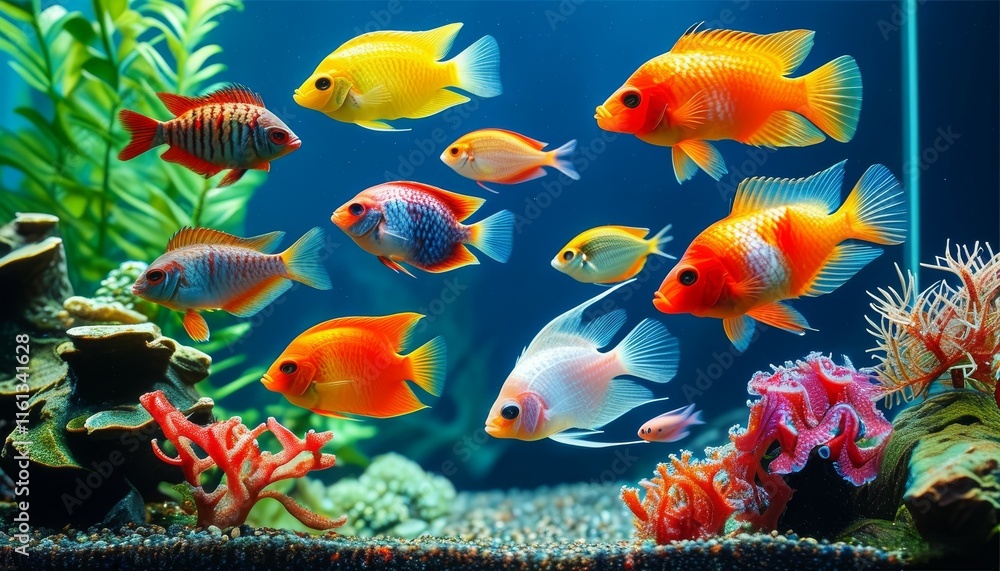 small colorful fish swimming in the aquarium small colorful fish swimming in the aquarium