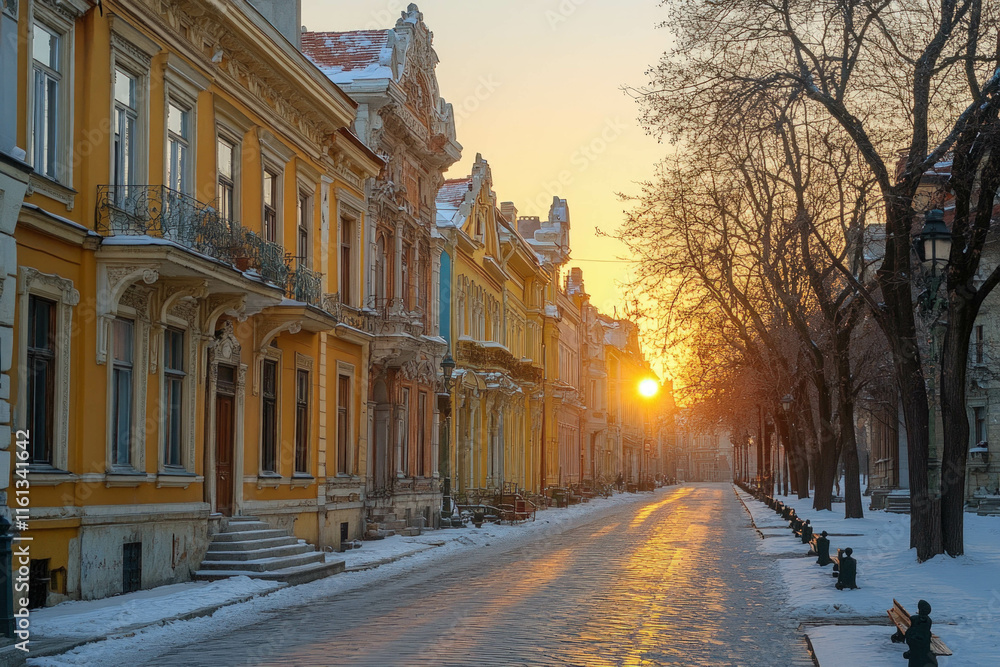 Fototapeta premium Europe Street In Winter