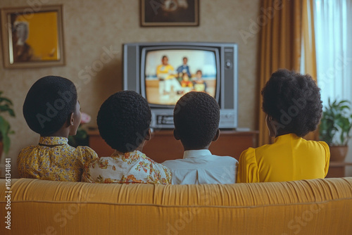Family On Couch Watching Tv